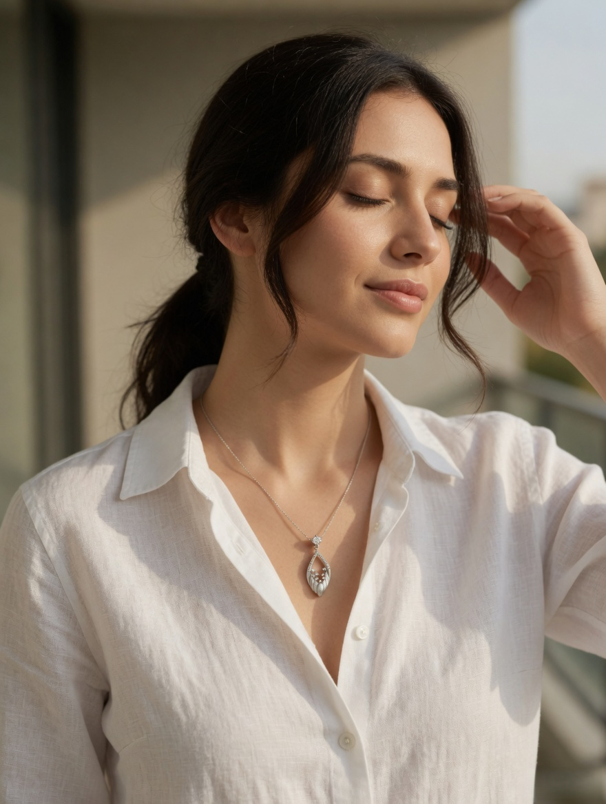 CARV. silver openwork marquise pendant necklace worn at collarbone with crystal flower detail and fine chain