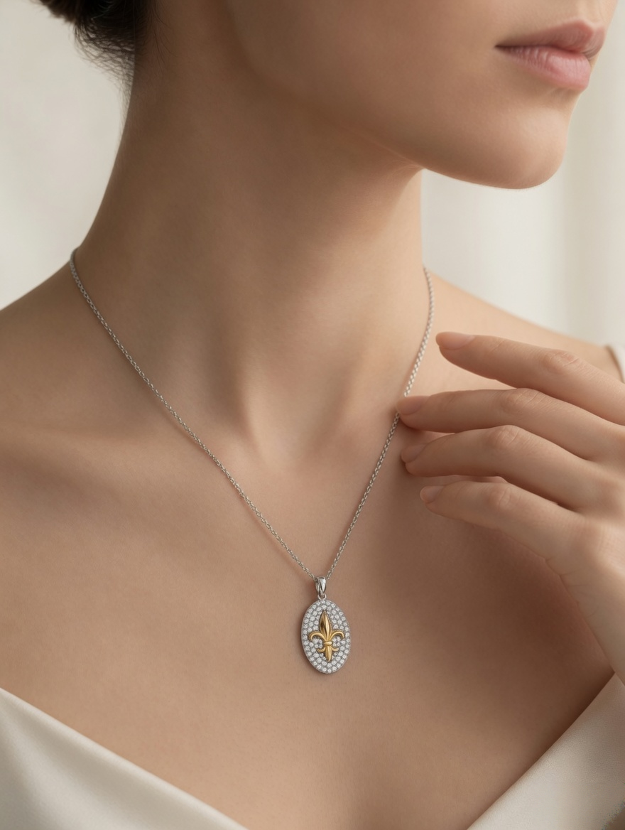 Fleur de Lis Oval Pendant