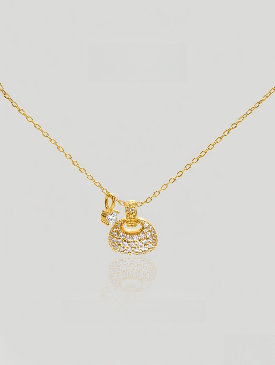 CARV. gold pavé dome pendant necklace with round crystal dome charm and fine chain