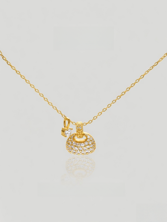 CARV. gold pavé dome pendant necklace with round crystal dome charm and fine chain
