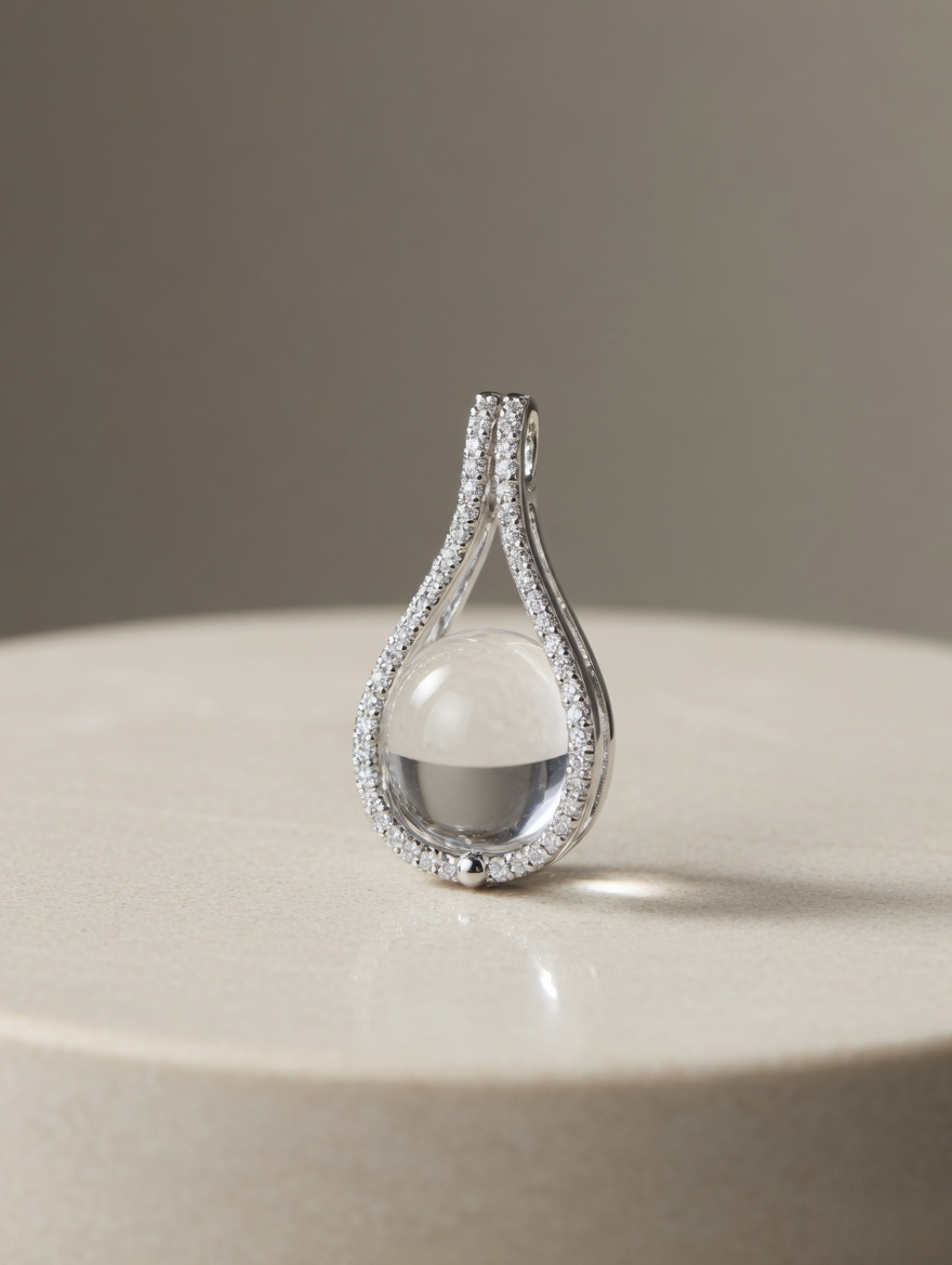 CARV. silver teardrop white crystal pendant with pavé outline and open drop design product close-up