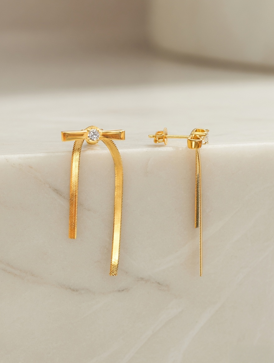 CARV. gold bar drop earrings with crystal studs and slim vertical drops on stone display