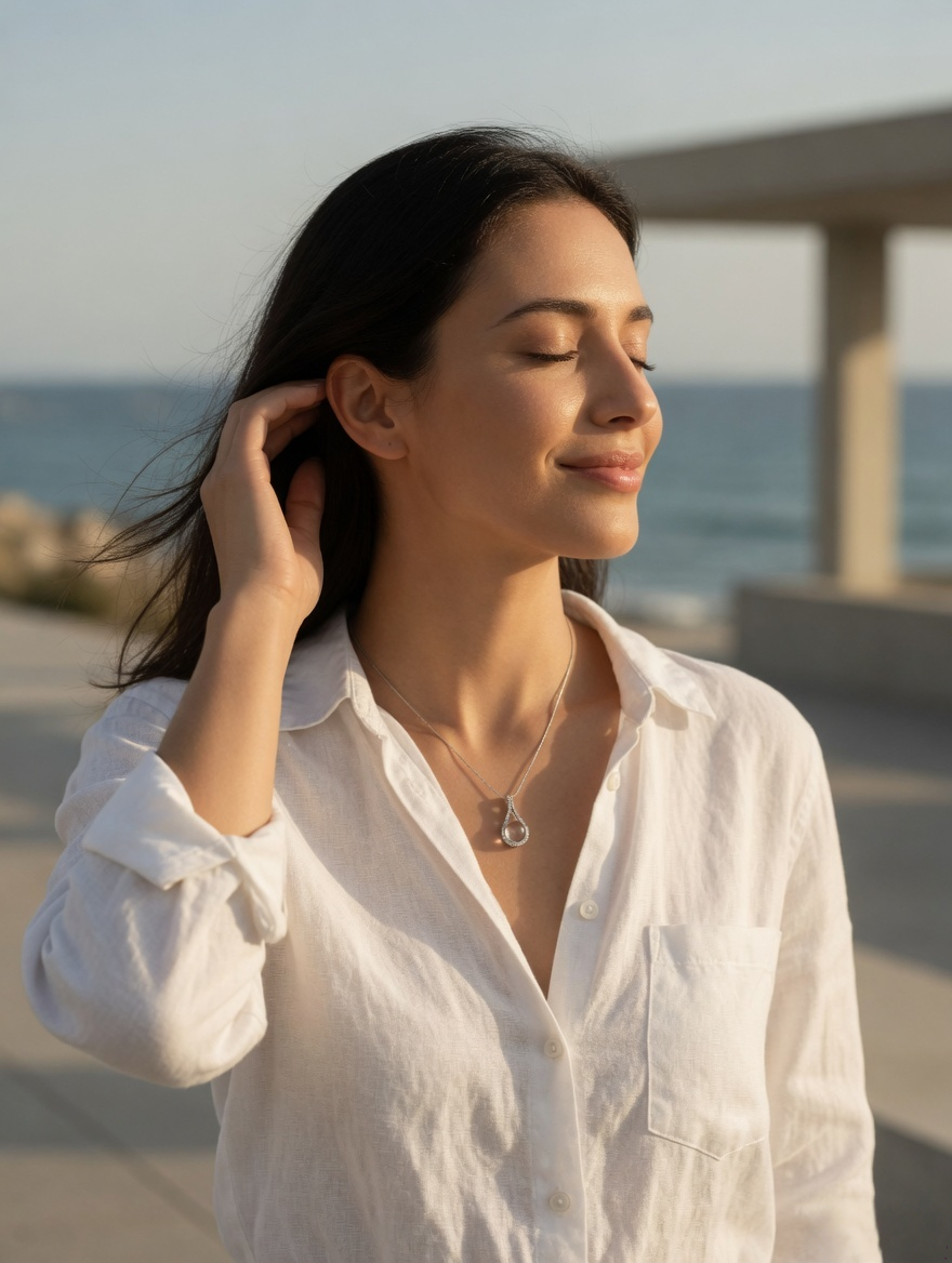 CARV. silver teardrop white crystal pendant worn at collarbone with pavé outline detail