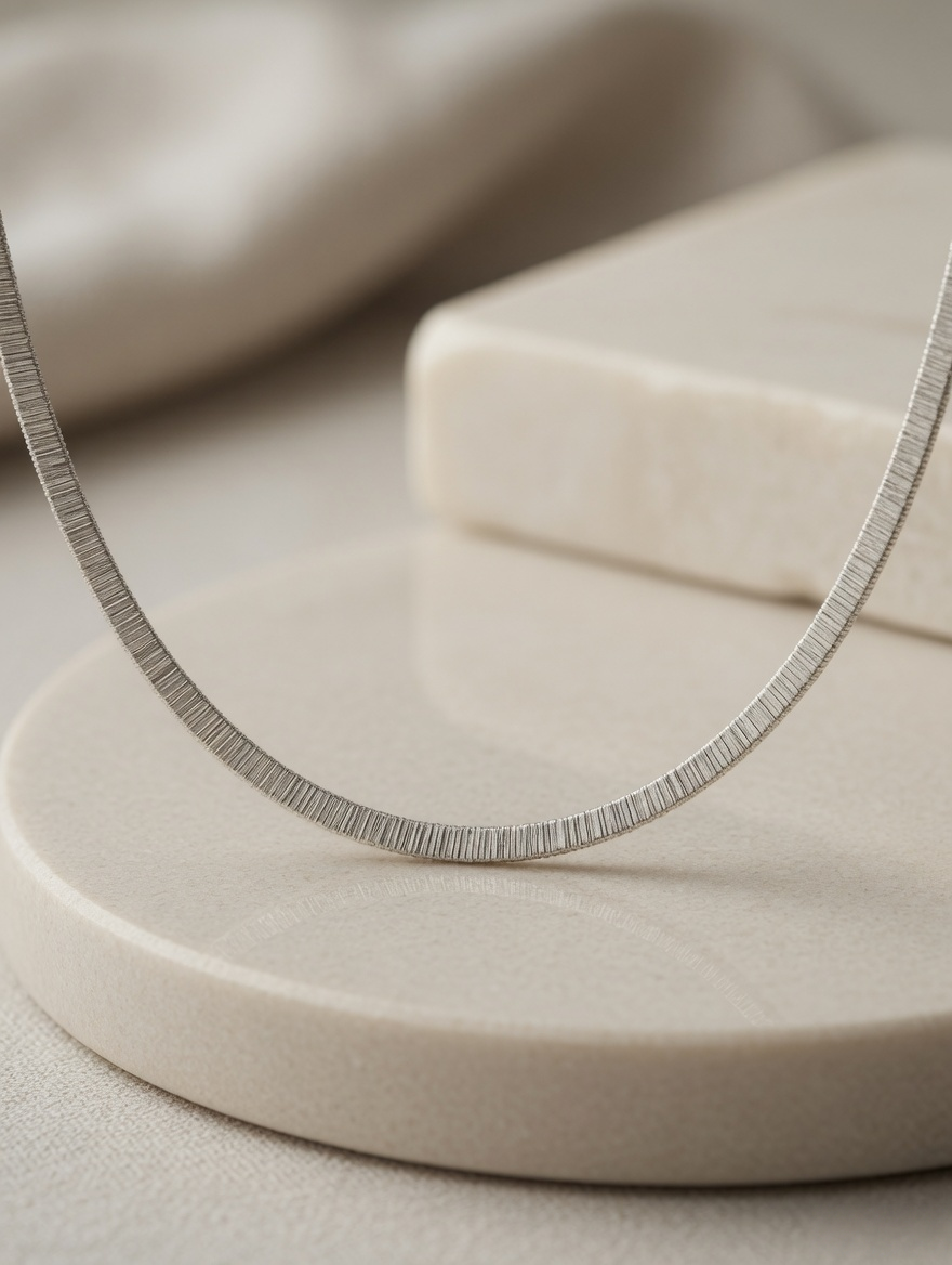 CARV. silver textured collar necklace with curved chain shape and close-up ridged detail
