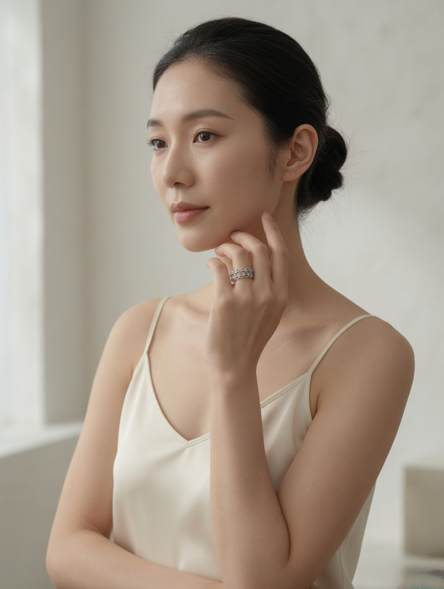 CARV. silver open lace ring styled with a white dress for elegant outfit styling