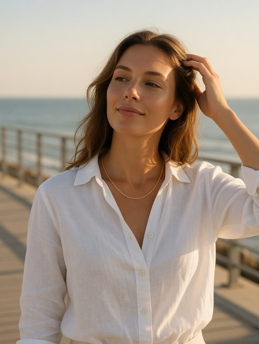 CARV. gold twist chain necklace worn at collarbone with fine chain structure