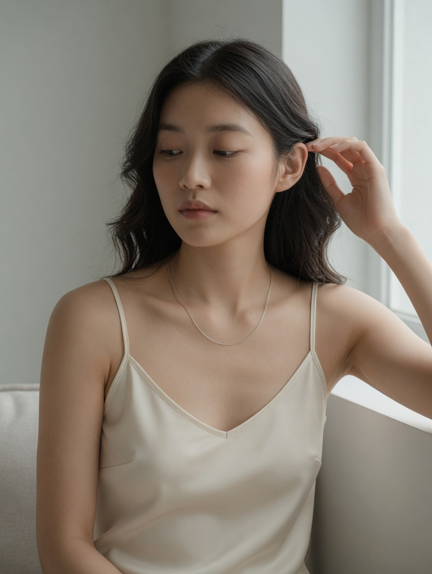 CARV. silver single chain necklace styled on neckline with a delicate everyday chain design