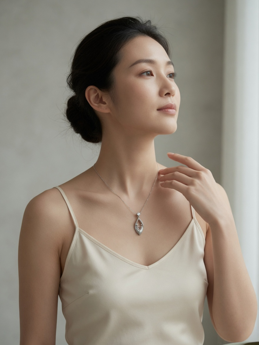 CARV. silver openwork marquise pendant necklace worn at collarbone with marquise pendant and pavé top