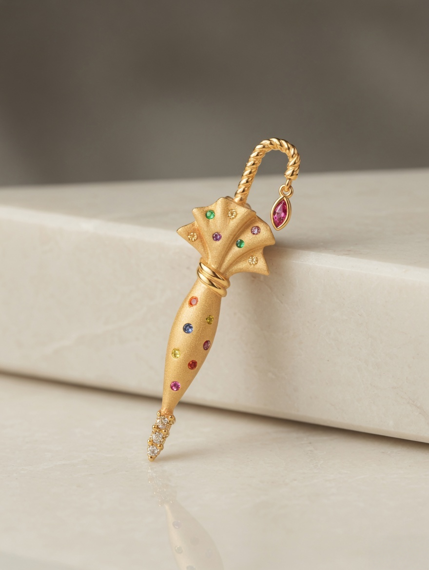 CARV. gold parasol pendant necklace with pavé parasol pendant and crystal drop display