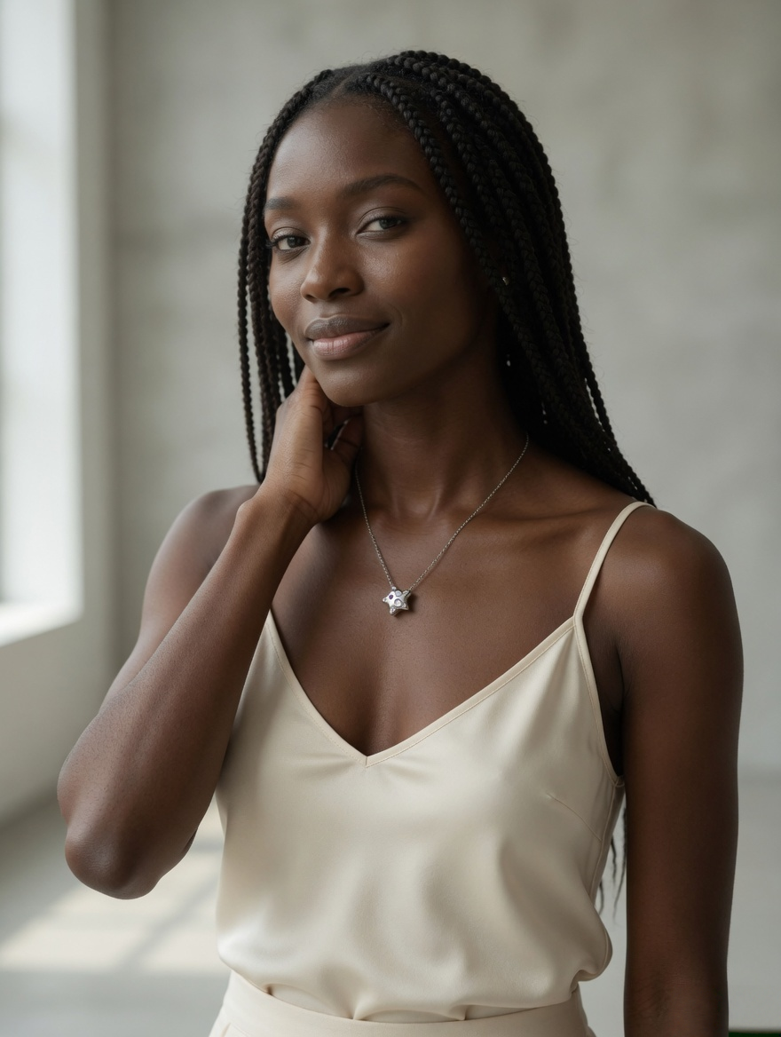 CARV. silver star zircon pendant necklace styled on neckline with small sparkling charm