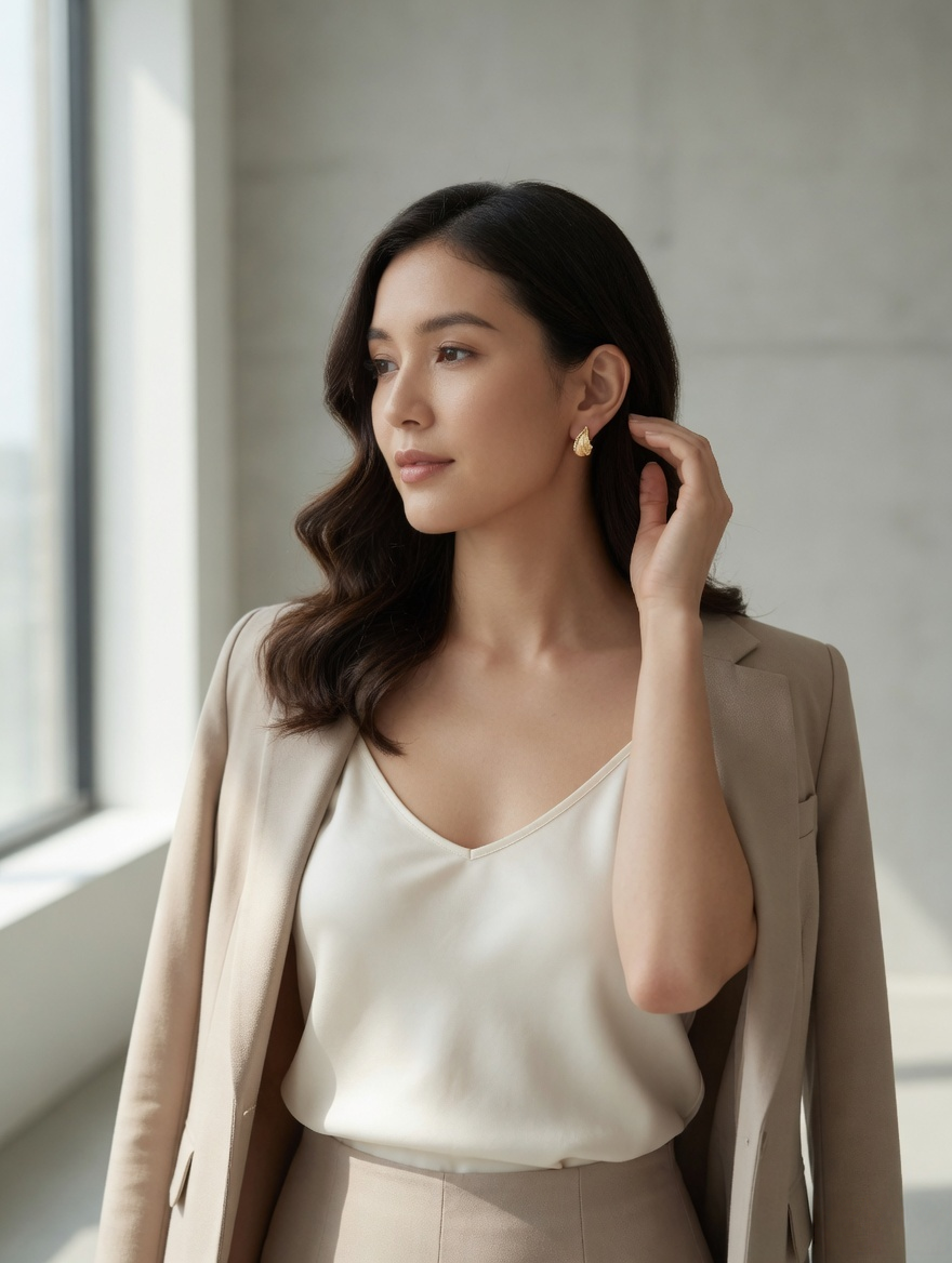 CARV. gold leaf stud earrings with sculpted leaf shape worn on ear