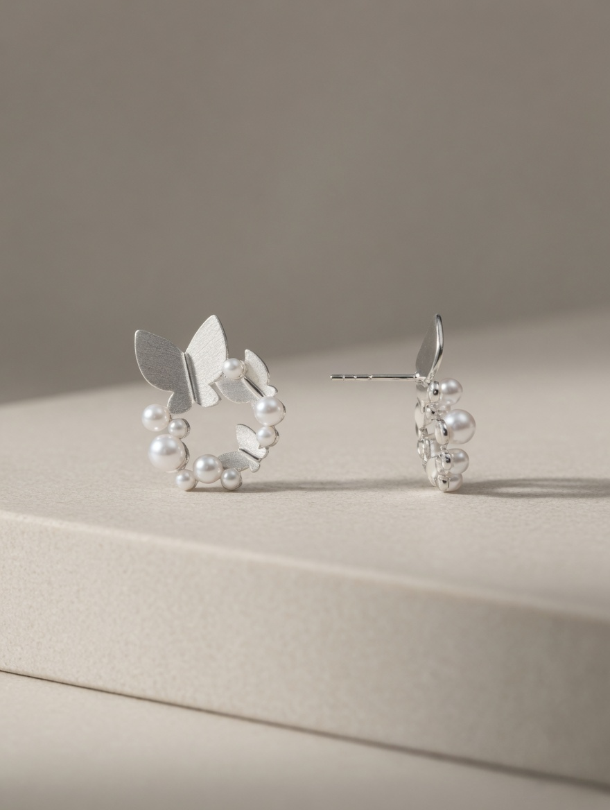 Butterfly Pearl Wreath Stud Earrings