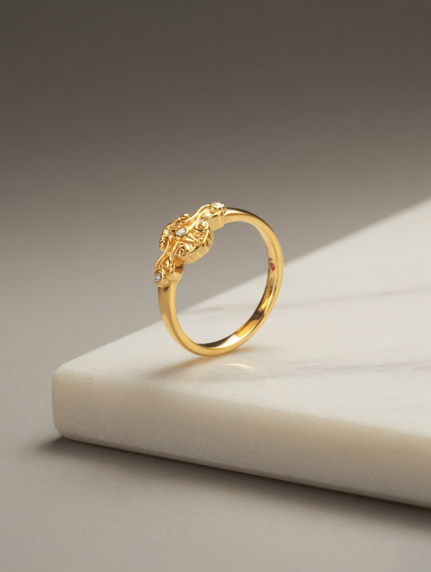 CARV. gold vine ring with pavé detail, curved leaf shape and side view display