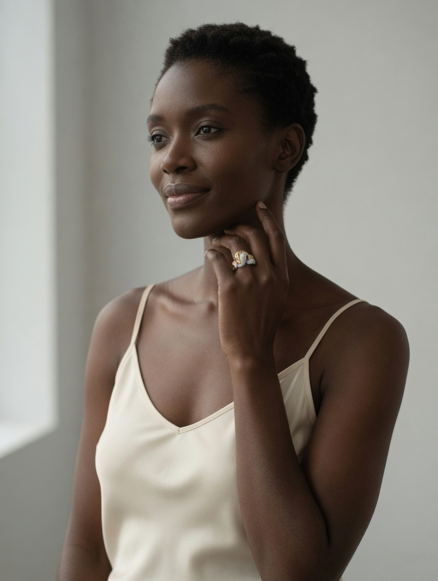 CARV. two-tone sculptural ring set styled with a white dress for refined outfit styling